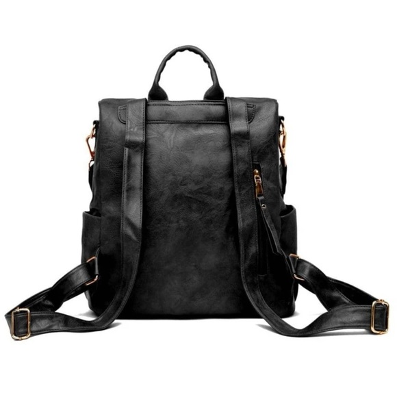 Black vegan leather zipper detail mini backpacks - Picture 6 of 8